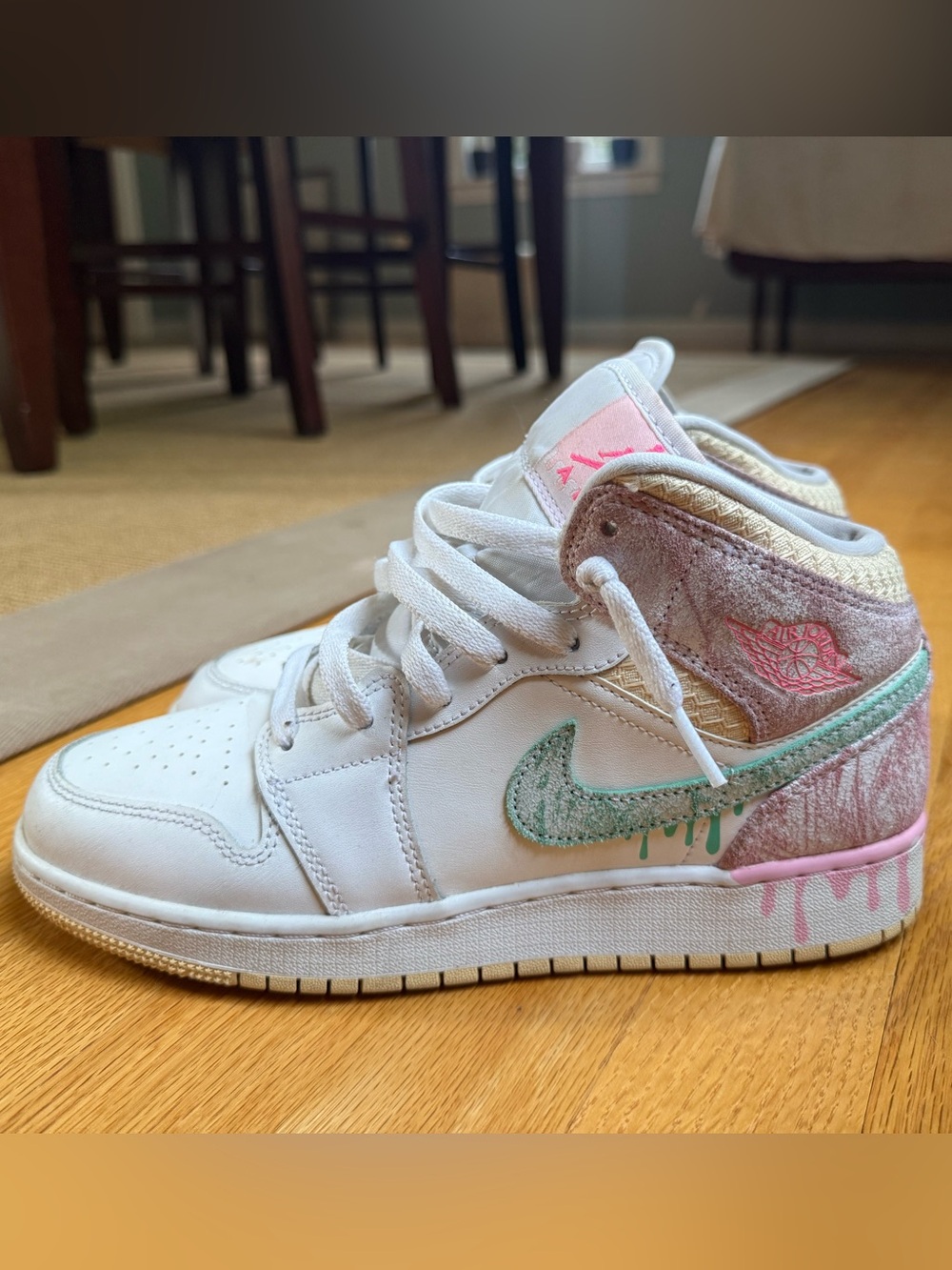 Jordan Kids White Sneakers with Pink and Mint Accents